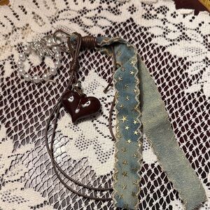 Heart Pendant and denim  bag charm